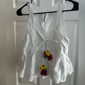 NWOT Zara Top with Pom Pom Details